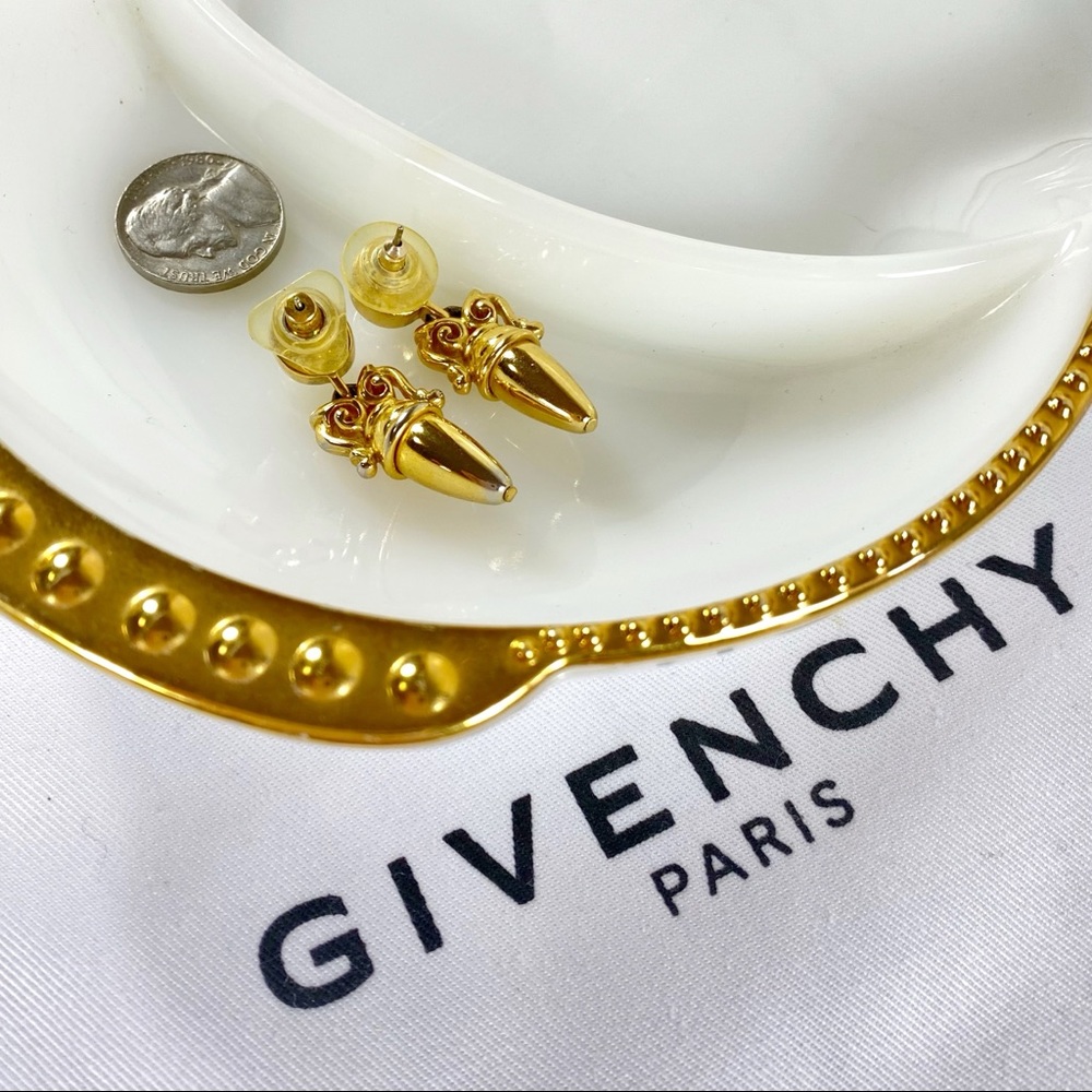 Givenchy Couture Gold Plated & Crystal Dangle Earrings in a Scroll Design - Picture 7 of 8
